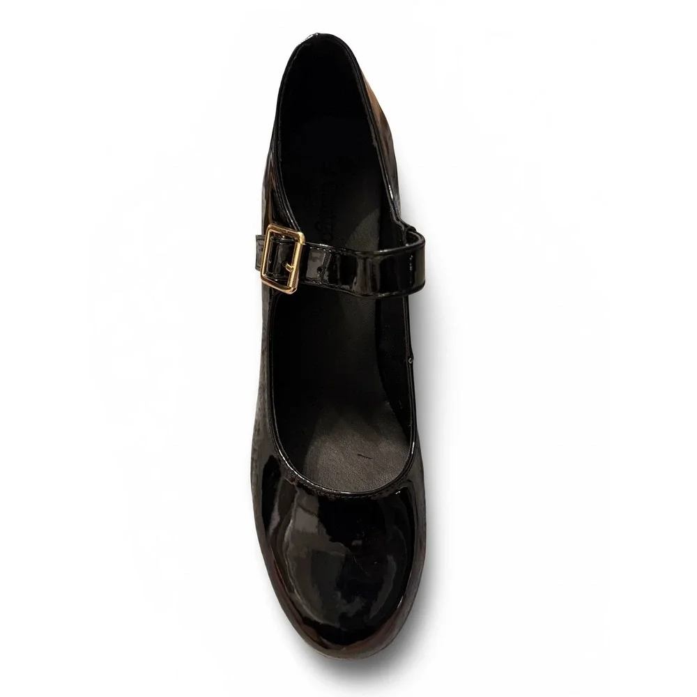 Coutgo Black Patent Leather Platform Mary Jane Block Heels Sz 11 NEW